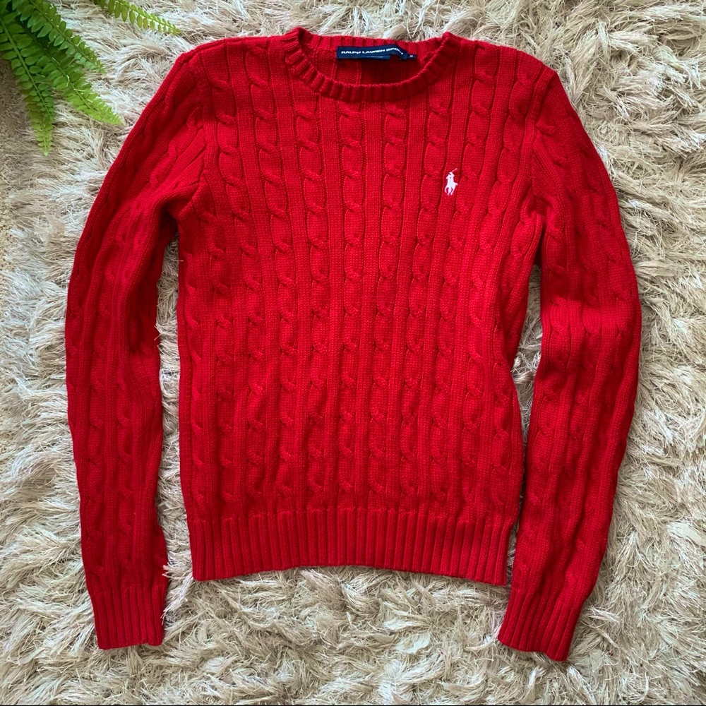 Ralph Lauren Sport cableknit red crew neck sweater